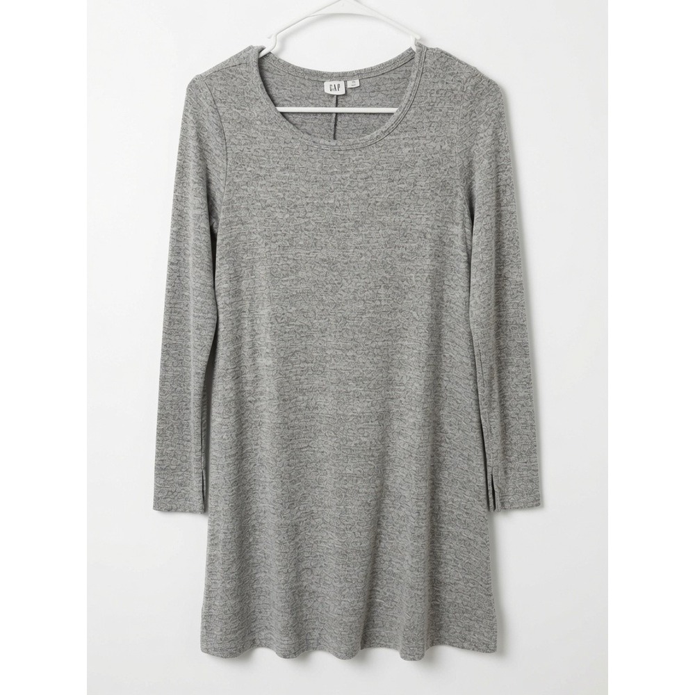GAP Knit LS Swing Dress Womens XS Light Grey Marled Long Sleeve A-Line Crewneck